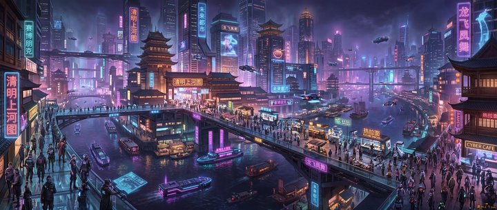 GLM 赛博朋克清明上河图